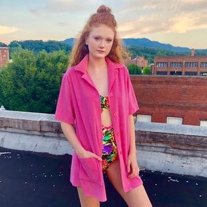 Vintage Hot Pink terry cloth swim cover up